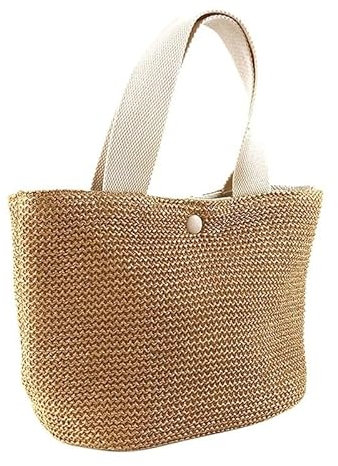 TAIGUHUI Strohtasche Strand Stroh Schulter Messenger Tasche Frauen Sommer gewebt Rattan Eimer Schulter Handtasche handgemachte Umhängetaschen Runde Strohtasche(Beige)