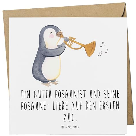 Mr. & Mrs. Panda Glückwunschkarte Posaune Liebe - Geschenk, Lernen, Musiker, faltkarte, Musikerwitz, Instrument, Grußkarte, Musikerspruch, doppelkarte, Orchester, anlasskarte, Musikinstrument, Musik