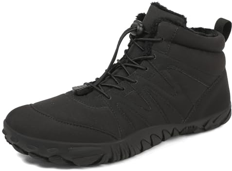 FlexEase Barefoot Stivali Uomo Donna Invernali Impermeabile Caldo Scarpe Inverno Trekking Scarponcini Sneaker Outdoor Black 43 EU