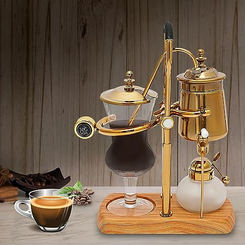 Antik Glassiphon Kaffeemaschine 4 Tassen Siphon Syphon Kaffeebereiter Vakuum Belgische Set Vacuum Coffee Maker Design Kaffeekanne Extraktionswerkzeuge für Handgebrühten Kaffee und Tees (Gold)