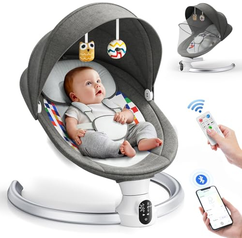 Electric Baby Bouncer Chair for Infants, APP Remote Control Baby Swing with 5 Point Safety Harness 5 Swing Speeds 3 Timers and 10 Music, Automatic Rocker for Newborn 0-6 Month Max 9 kg
