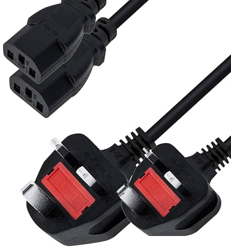 FusionTg Kettle Lead C13 Power Cable - PC, Monitor Cable (Available in 1.5m, 1.8m and 3m) – Durable IEC Cable Power Cord for HP,Acer, ASUS and Samsung (1.8M (Pack of 2))