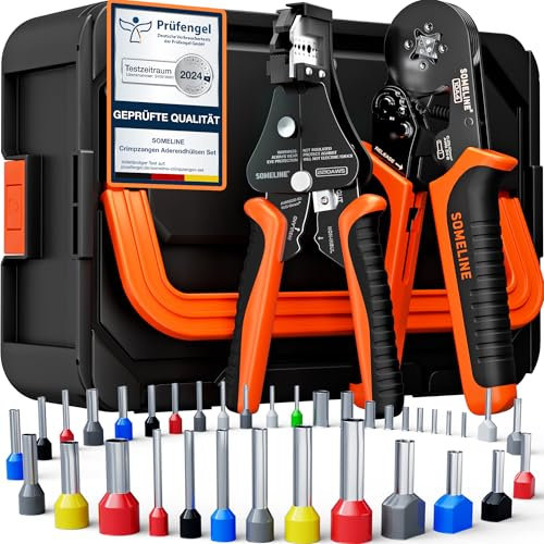 SOMELINE Ensemble de sertisseuses hexagonales, 36 types [0,25-10 mm²], embouts de fil avec embouts hexagonaux et pince à dénuder automatique, empilables