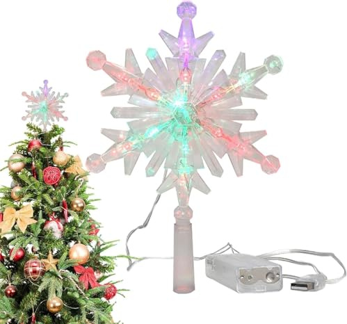 Christbaumspitze Schneeflocken Deko LED Weihnachtsbaumspitze Stern Glitzer Weihnachtsbaum Spitze Baumspitze Weihnachten Beleuchtet Weihnachtsbaumspitzen Tannenbaum Spitze Weihnachtsdeko (Bunt)