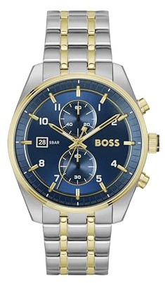 BOSS Chronograph Quartz klocka för män SKYTRAVELLER-kollektion med tvåfärgat rostfritt stålarmband - 1514247