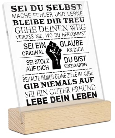 Putuo Decor Acryl Deko Schild mit Holzständer – Motivationsspruch Tischdekoration – Inspirierendes Geschenk für Büro, Zuhause, Schule, Jugendliche und Erwachsene