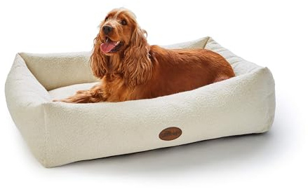 Silentnight Deep Sleep Ultimate Dog Bed - Premium Bouncy Fibres and Support Sides for Comfort - Removable Luxurious Plush Cover - Machine Washable & Non-Slip Base Pet Bed, Natural, Medium - 60x75x19cm