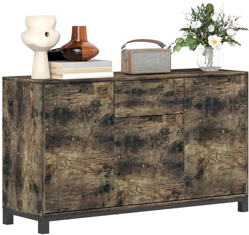 HOMCOM Sideboard, Industrial Storage Cabinet with Doors, Drawer, Cupboard and Adjustable Shelves for Living Room, Dining Room, Hallway, Rustic Brown