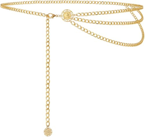Alaoo Cintura Donna in Metallo Multistrato, Cinture a Catena, 115cm, Oro