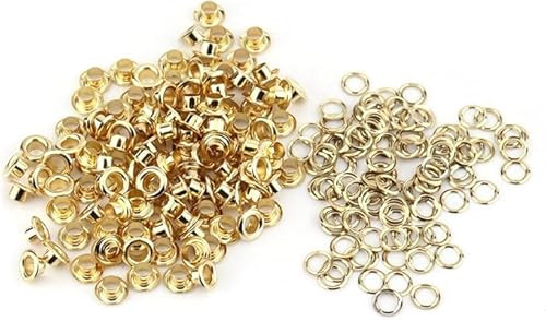 CYSFETENA 100 Stück 5mm Metall Ösen Gold, Runde Messing Eyelets mit Unterlegscheiben, Ösen 5mm Durchmesser für Lederarbeiten, Scrapbooking, Schnürsenkel, Gürtel und Taschen