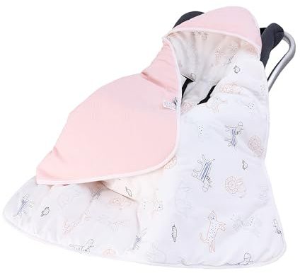 Einschlagdecke Babydecke für Babyschale Kinderwagen Kuscheldecke 90 x 90 cm Waffelstoff Universal Baby Decke für Buggy Autositz (Gesteppter-Zoo),1.5 Tog