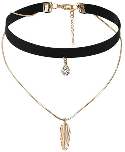 AMDXD Halsband Damen, Feder Tropfen Verstellbare Kropfband Schmuck Samt Choker-Halskette für Frauen, 32.8+8.5CM