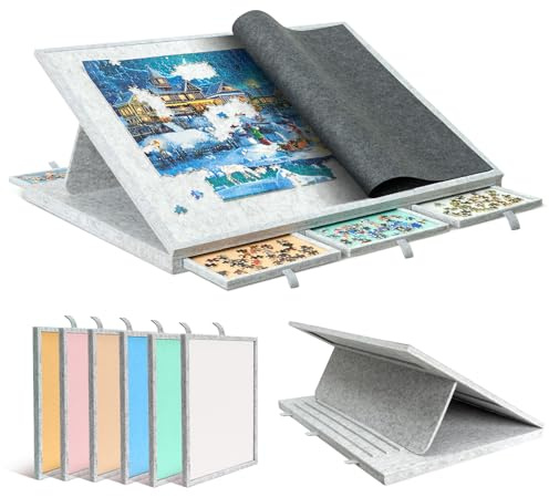 Becko US Tavola puzzle inclinabile e rotante da 1500 pezzi, con 6 cassetti colorati e copertura, tavolo puzzle con contenitore per adulti, leggero e portatile, per puzzle da 1500 pezzi