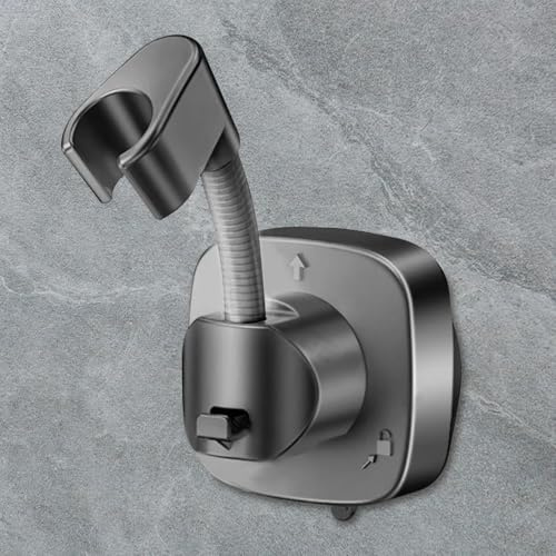 360° Drehbar Duschkopfhalterung ohne Bohren, Rutschfeste Duschkopfhalterung Saugnapf, Verstellbarer Duschbrause Halterung, Abnehmbarer Handbrause Halterung 10 kg Tragfähigkeit Duschhalterung (Schwarz)