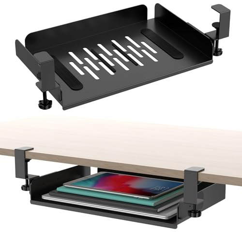 CAUTIOUS Rangement sous Bureau Support Métal 40×26×5.3cm Tiroir Organiseur pour Bureau Rangement pour Mettre sous Table Ordinateur Portable Tablette (5-8kg, Noir)