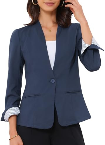 Allegra K Blazer da donna in lino casual blazer a maniche lunghe tasche giacca con bottone singolo per lavoro ufficio usura