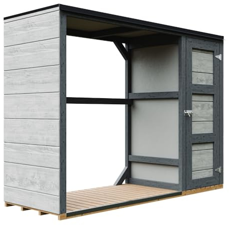 Brennholzlagerschuppen - 75 x 217 x H159 cm - Moderner Brennholzlagerschuppen mit seitlicher Werkzeugaufbewahrung - 1,09 m² + 0.53 m² - Werkzeug- und Holzschuppen - TIMBELA M981 - Tundra Cavern