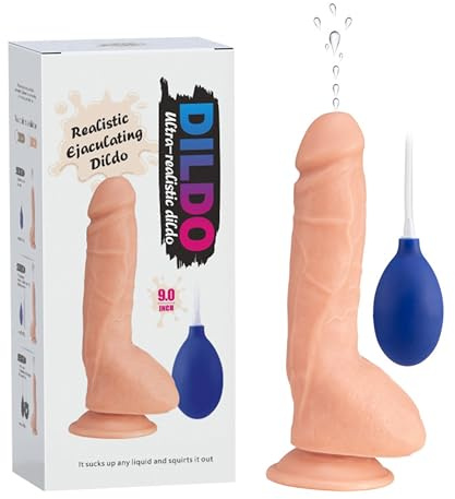 FOPS Gode Éjaculateur Réaliste Beige 23 cm ⌀4,2 cm – Dildo Squirting avec Ventouse Puissante & Tuyau 60 cm D58