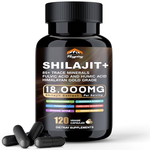Shilajit Capsules, Himalayan Organic Shilajit for Men and Women, with Ashwagandha Ginseng, Fulvic Acid and More Trace Minerals - 120 Capsules