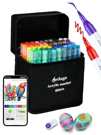 Brled 60 Colours Numbered Acrylic Markers, Dual Tip Acrylic Paint Pens | Multi-surface | Waterproof | Vibrant Colour |Strong Coverage | Paint Markers for Wood, Canvas, Stone, Glass, DIY Crafts