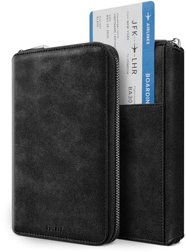 VULKIT Familien Reisepasshülle für 3–4 Pässe RFID-Blocker Passport Hülle für Damen Herren Travel Essentials Reisepass Hülle für Tickets, Geld, Karten, SIM-Karte, Stift - Schwarz