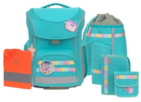 LÄSSIG Schulranzen Regenhülle Unique School Set Slim 7-teilig Turquois türkis