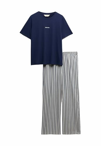 Marks & Spencer Bas de Pyjama Tissé Femme en Pur Coton, Taille Élastiquée, Finition Brossée