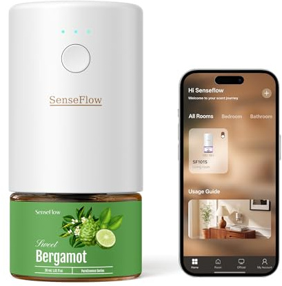 SenseFlow Difusor Aceites Esenciales Difusor de Aromas SF101S Pro – Ultrasónico Sin Agua, 100 % Vegetal, Aromaterapia120 Días, para Hogar, Hotel y Estudio hasta 100 ㎡, Bergamota