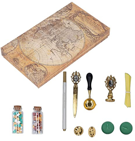 Kit de sellos de cera al estilo europeo, kit de cera para sellar con cuchara pintada al fuego y mango de madera, set de sellos retro para el sellado de sobres para cartas, invitaci (Gris)