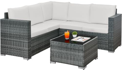 rattanstar 5 Seater Rattan Garden Furniture Sets, Outdoor Corner Sofa Set | All-Weather Patio Lounge Set with Coffee Table and Washable Cushions for Conservatory, Terrace, Balcony