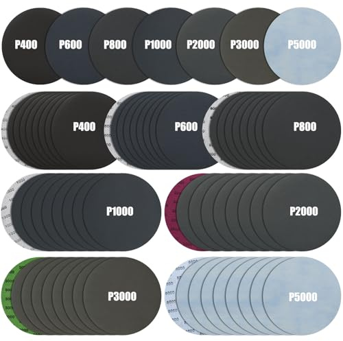 70PCS Disque Abrasif 150mm 400/600/800/1000/2000/3000/5000 Grain | Abrasifs en Carbure de Silicium pour Ponceuses Excentriques Ponçage à Sec l'Eau Convient pour Verre Peinture Phares