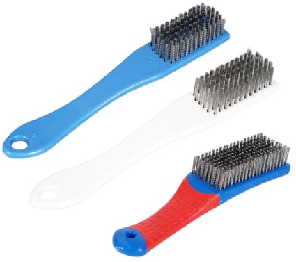 Juego de 3 cepillos de alambre de acero inoxidable con mango de silicona, cepillo de acero para eliminar el óxido, eliminación de pintura, pulido, cepillo de alambre pequeño, cepillo de acero