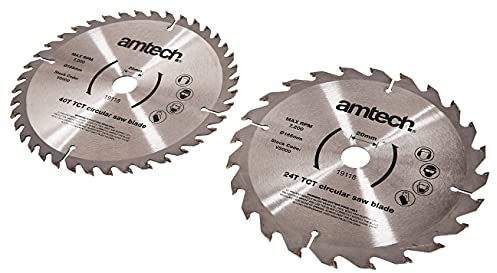 Amtech - 2pc 185mm Circular Saw Blades Set, TCT Blades for Fast and Fine Cutting on Softwood, Hardwood and Plywood