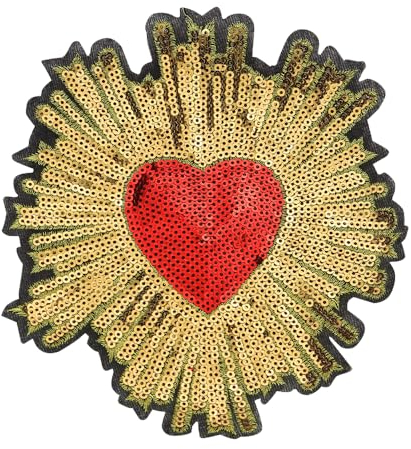 Sunbe Shine Applikation in Herzform mit roten und golden Pailletten bestickt für Kleidung, dekoriertes Nähen, 2 Stück