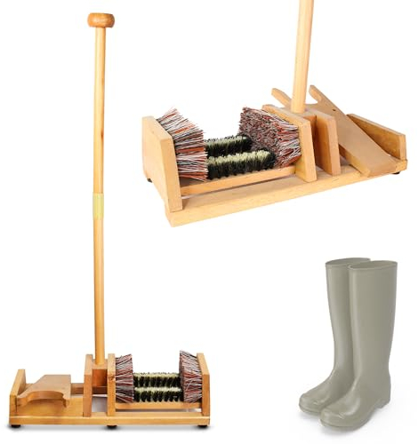 FISHTEC -Tire Bottes / 4 Brosses - Retire Botte Extérieur ou Intérieur avec Mât d'équilibre et Brosse à Bottes - Grattoir à Chaussures - Pratique pour enlever Ses Bottes sans Effort - 90 CM - Bois