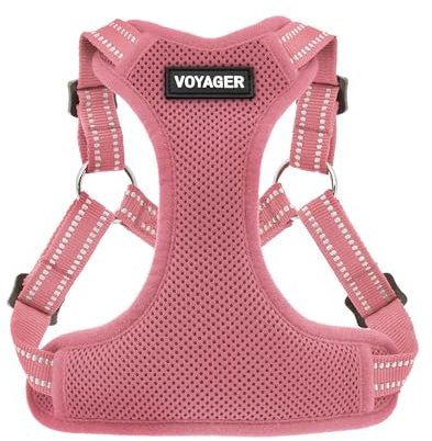 Voyager Verstellbares Hundegeschirr mit Reflektorstreifen by Best Pet Supplies - Strapazierfähige Ganzkörperweste ohne Zugkraft mit Leinen-D-Ring, atmungsaktiv, Rosa, size XS | 33–40,6 cm Brustumfang, voll verstellbar, reflektierende Bänder, atmungsaktives Luftnetz, leicht, schnell trocknend