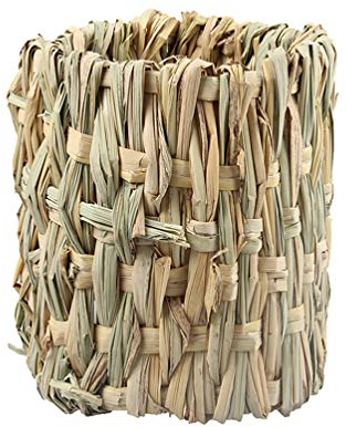 balacoo Gewebtes Gras Hüttenbett Haus Naturstroh Gras Vogel Cubby Nest Käfig Vogel Cubby Nest Rohrkäfig für Hase Kaninchen Hamster Rennmaus Chinchillas Größe L