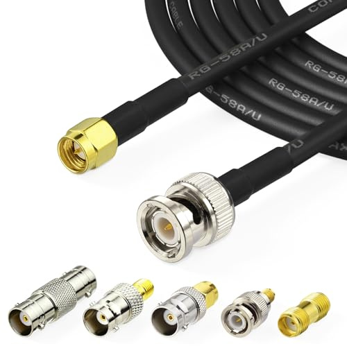 Superbat SMA hane till BNC hane RG58 kabel 3 m + 5 st RF koax-adapterkit | SMA till BNC-adapterkabelsats för radio-skannerantenn trådlös LAN-enhet extern antenn etc