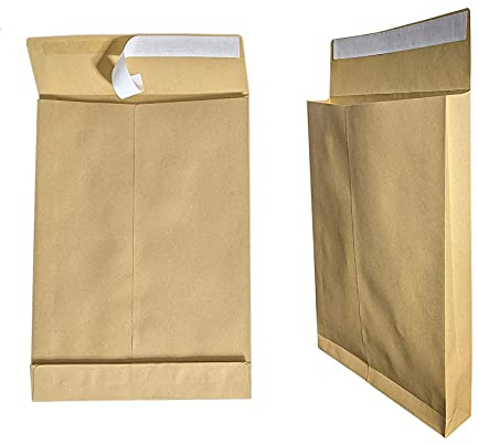 250er Sparpack Faltentaschen B4 A4 braun, 250x353mm, 4cm Falte Stehboden, selbstklebend mit Abziehstreifen, 130 g/qm, Faltenversandtaschen Musterbeutel