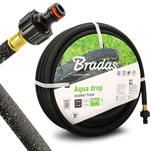 BRADAS® Perlschlauch Bewässerungsschlauch AQUA-DROP 1/2 Zoll 30 m Schwarz | Flexibler Gartenschlauch Ober- & Unterirdisch Verlegbar Tropfschlauch Soaker Hose Perlregner | Wasserersparnis bis 70%