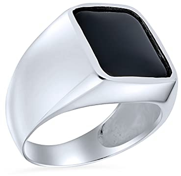Bling Jewelry Personalisieren Sie Eine Elegante Klassische Flache Schwarze Onyx Edelsteine ​​Geometrische Rechteck Siegelring Für Männer 925Er Sterlingsilber Handgefertigt In Der Türkei Groß