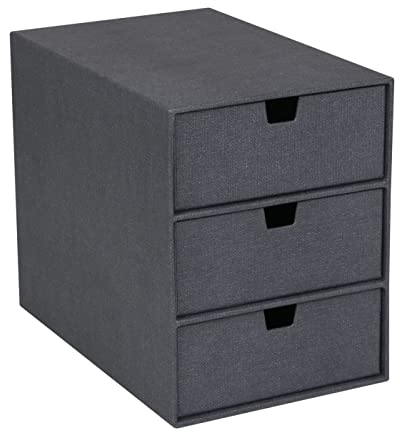 BIGSO INGRID Schubladenbox für Dokumente und Bürobedarf – Schreibtisch Organizer mit 3 Schubladen – Ablagesystem aus Faserplatte und Papier in Leinenoptik – schwarz
