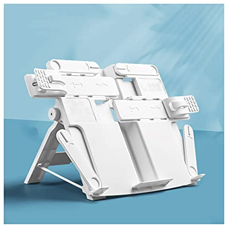 Leseständer 8 x 8-Zoll-Laptop/Buch/Musik-Stand-Tablett, 180 ° einstellbarer Buchseitenhalter, faltbares Lehrbuch stehen für Zuhause, Schule, Bibliothek Bücherregal (Color : White)