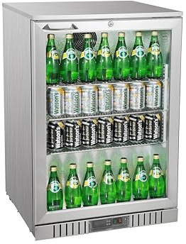 METRO Professional Mini Bar/Réfrigérateur à Boissons Sous Comptoir GBC3001S avec Porte Vitrée, Inox/Verre, 60x53x86,5 cm, Refroidissement par Air, Argenté
