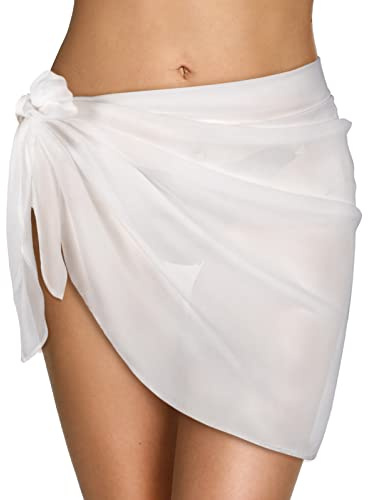 Xnova Pareo Mare Donna Elegante Copricostume Corto, Prendisole Chiffon Spiaggia Wrap Sarong Coprire Caftano, Gonna Avvolgenti Costume da Bagno Bikini Cover Up(Confezione da 1 - Bianco
