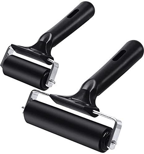 2 Pcs Gummiwalze,Gummiroller Andrückroller Gummi Brayer Farbrolle Gummi Brayer Roller Linolfarbwalze Mit Griff Basteln Gummiroller Für Linoldruck,Stempeln,Drucken,Tapeten Und Kunsthandwerk (6cm,10cm)