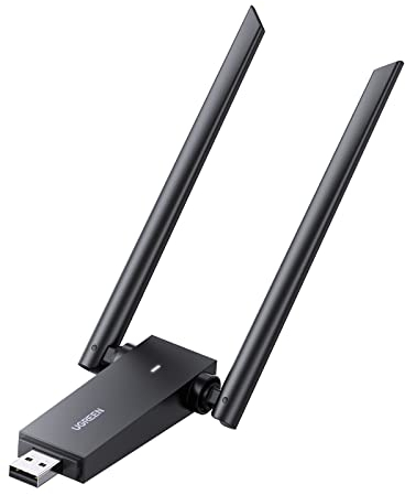 UGREEN WLAN Stick AC1300 WLAN Adapter PC Dualband (5GHz/2,4GHz), WiFi Adapter PC mit Dual-5dBi-Antennen WPS-Taste, Plug & Play unter Windows 10/11, unterstützt Windows, MacOS, Linux