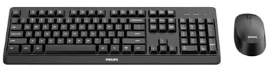 PHILIPS SPT6307BL Wireless Keyboard Mouse Combo, 2.4Ghz wireless, Power saving, Multimedia shortcut Keys, Ergonomic design, home office, PC/laptop