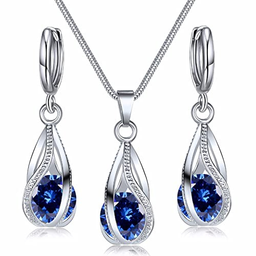 IFKM Silver Jewelry Sets for Women Rhinestone Crystal CZ Bridal Bridesmaid Accessories Necklace Earrings set for Wedding Prom Anniversary Birthday Gifts
