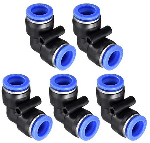 M METERXITY 5 Pack 90 Degree Elbow Push to Connect Air Hose Fittings, for Transporting Air Water, Apply to Outdoor/Industrial (12mm, Blue Black)